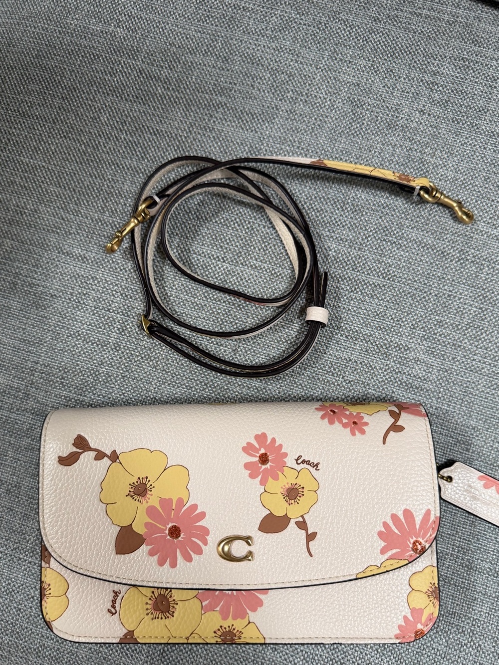 Coach Floral Convertible Crossbody Bag in Cream and Pink
